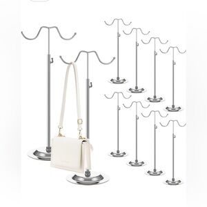 Weysat 10 Pcs Purse Stands for Display Double Hook Adjustable, Metal, (Silver)